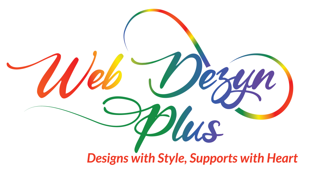 Web Dezyn Plus colourful logo with slogan in elegant font
