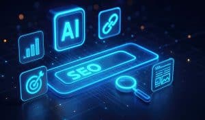Futuristic AI and SEO digital interface concept