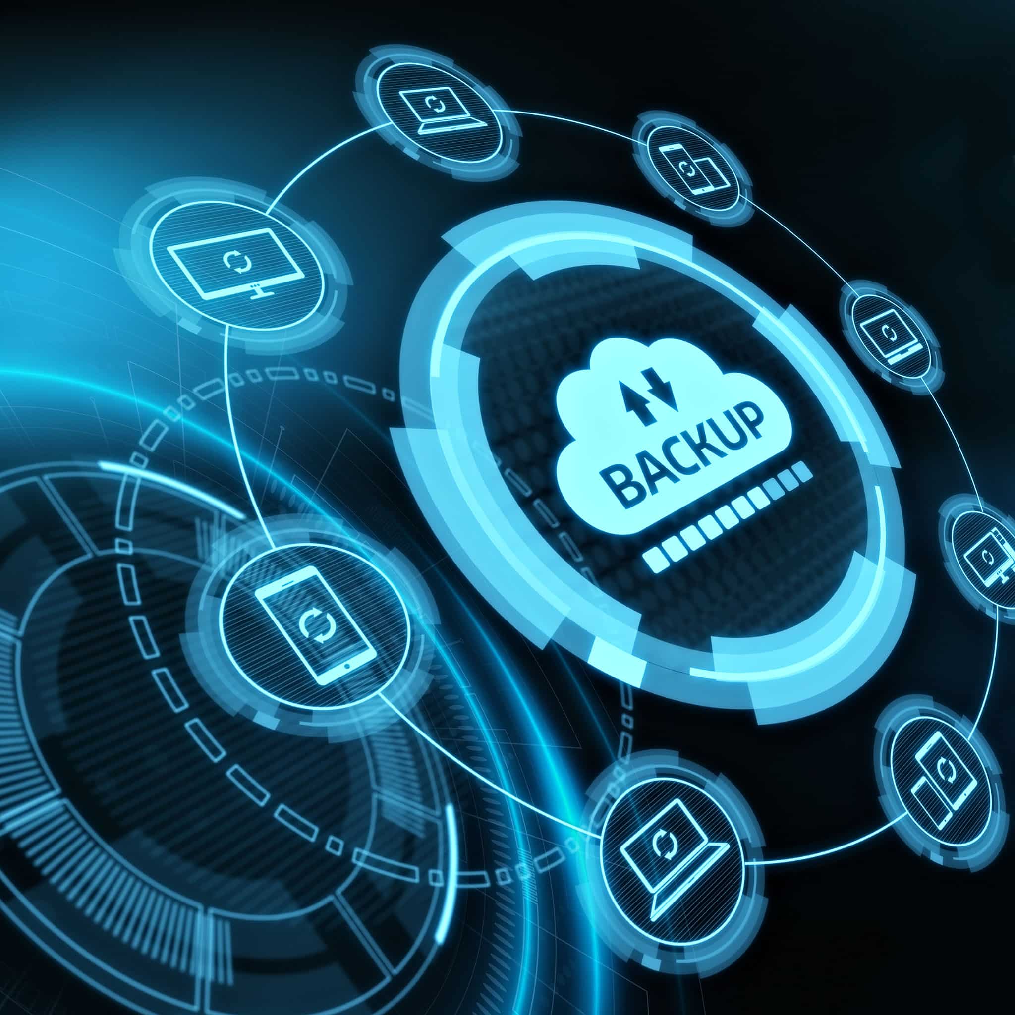 Digital data backup concept with cloud and devices