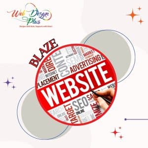 Blaze Design Plan with Circular graphic with website and SEO keywords, Web Dezyn Plus logo
