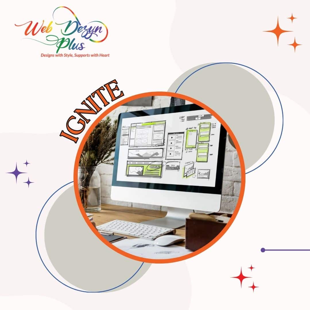 Ignite Web Design Plan with Creative web design workspace with computer and design sketches