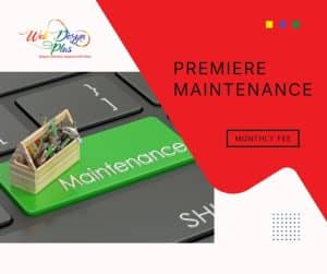 Web Design Plus maintenance service advertisement with green maintenance key on keyboard