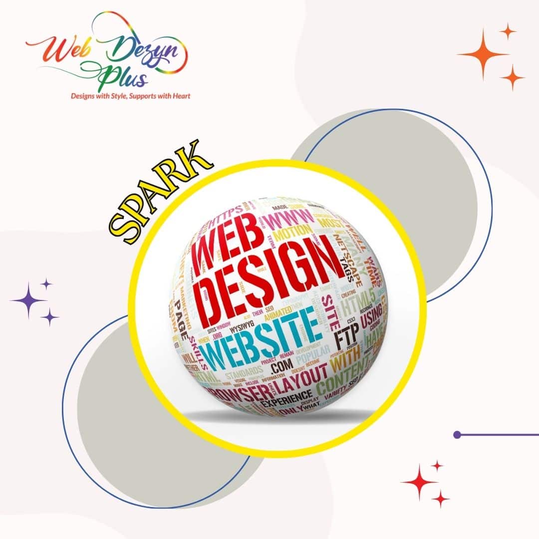 Spark web design plan Creative web design concept with colorful text globe