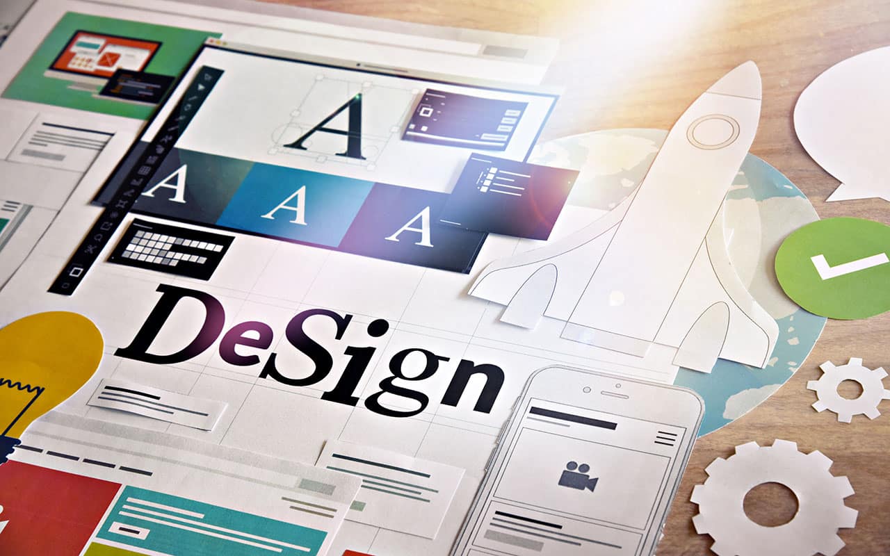 Creative graphic design elements including typography and illustrations