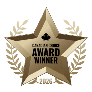 Gold star with maple leaf reads Canadian Choice Award Winner