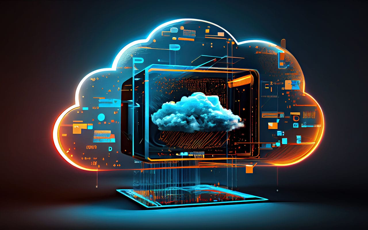 Digital cloud and data network illustration