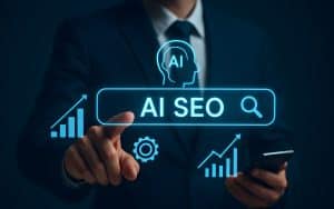 Businessman integrating AI SEO strategies for digital marketing growth