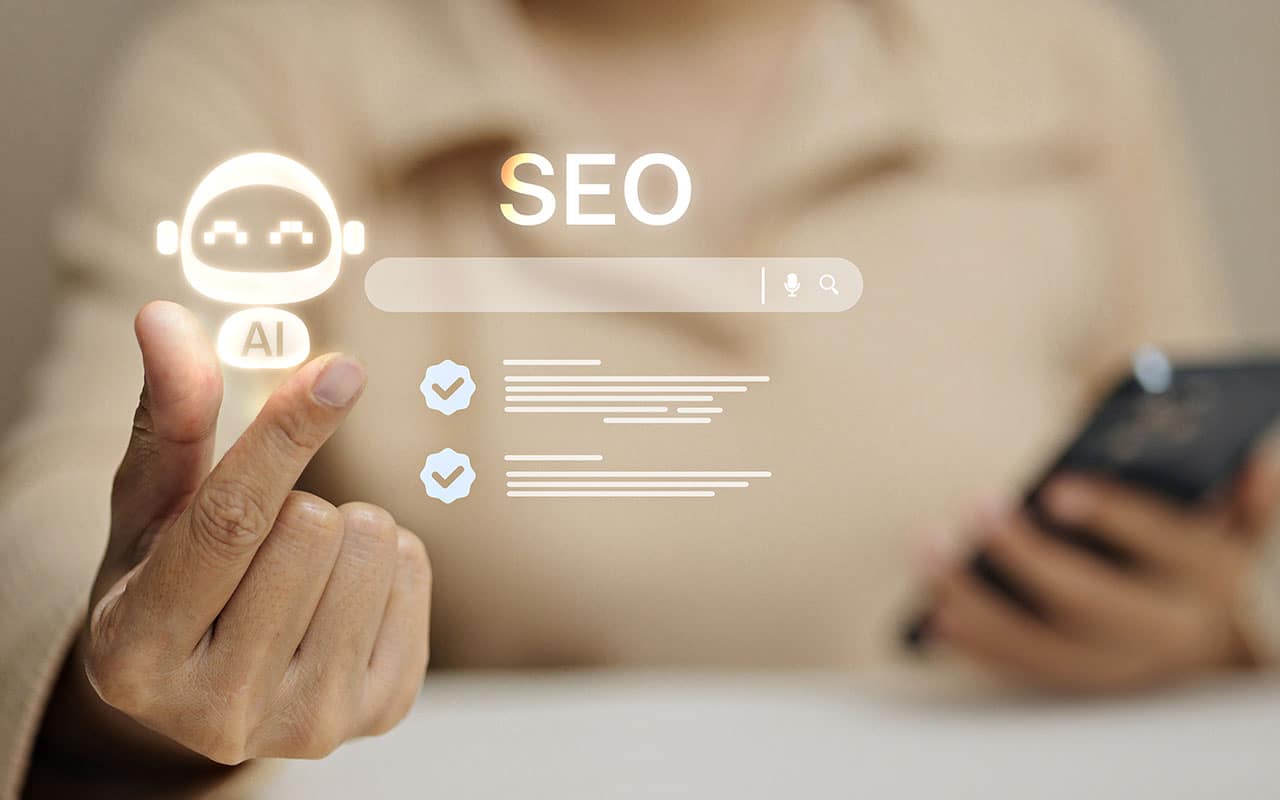 Person using smartphone for AI-powered SEO optimization