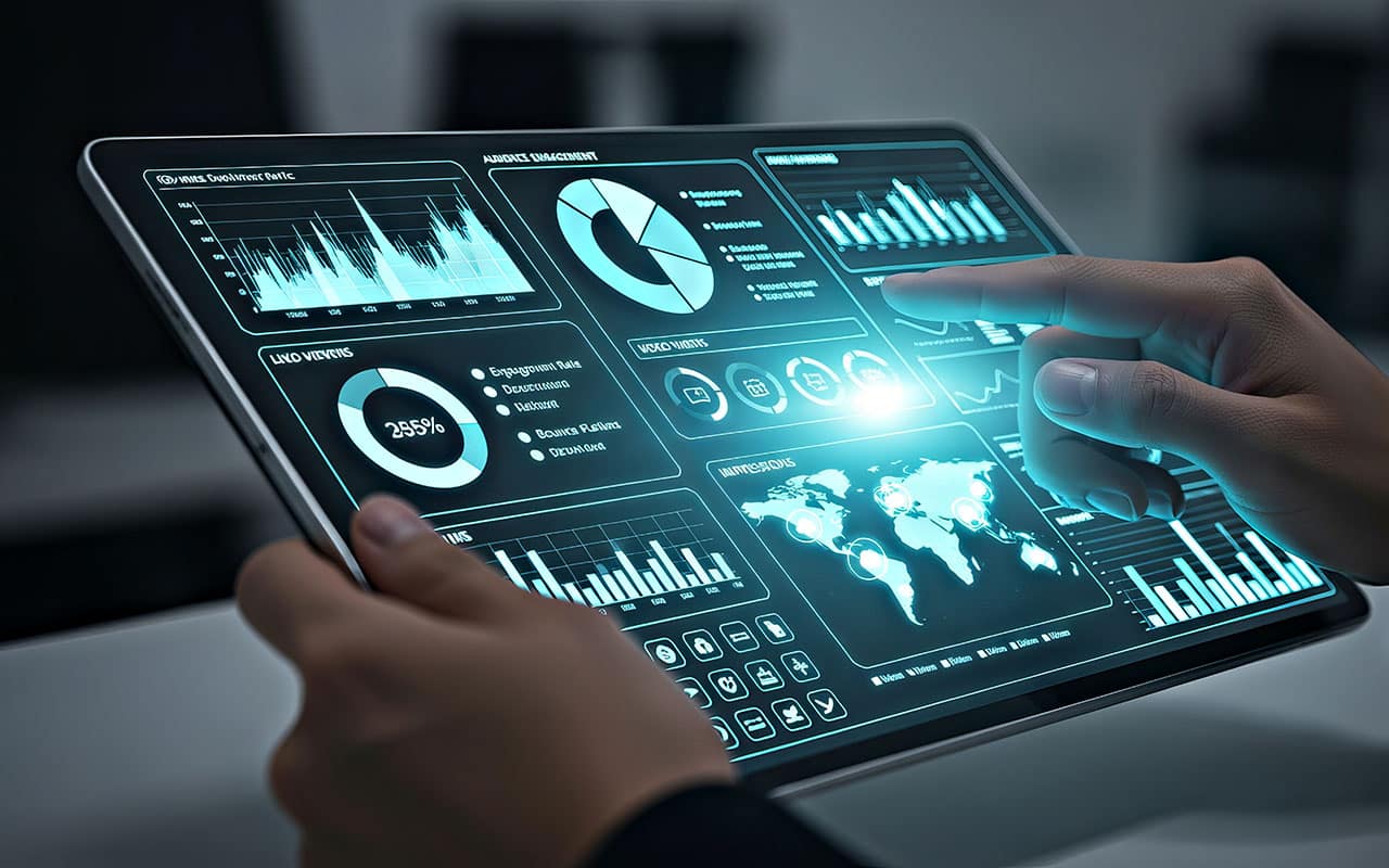 Interactive digital dashboard displaying analytics and data visualization
