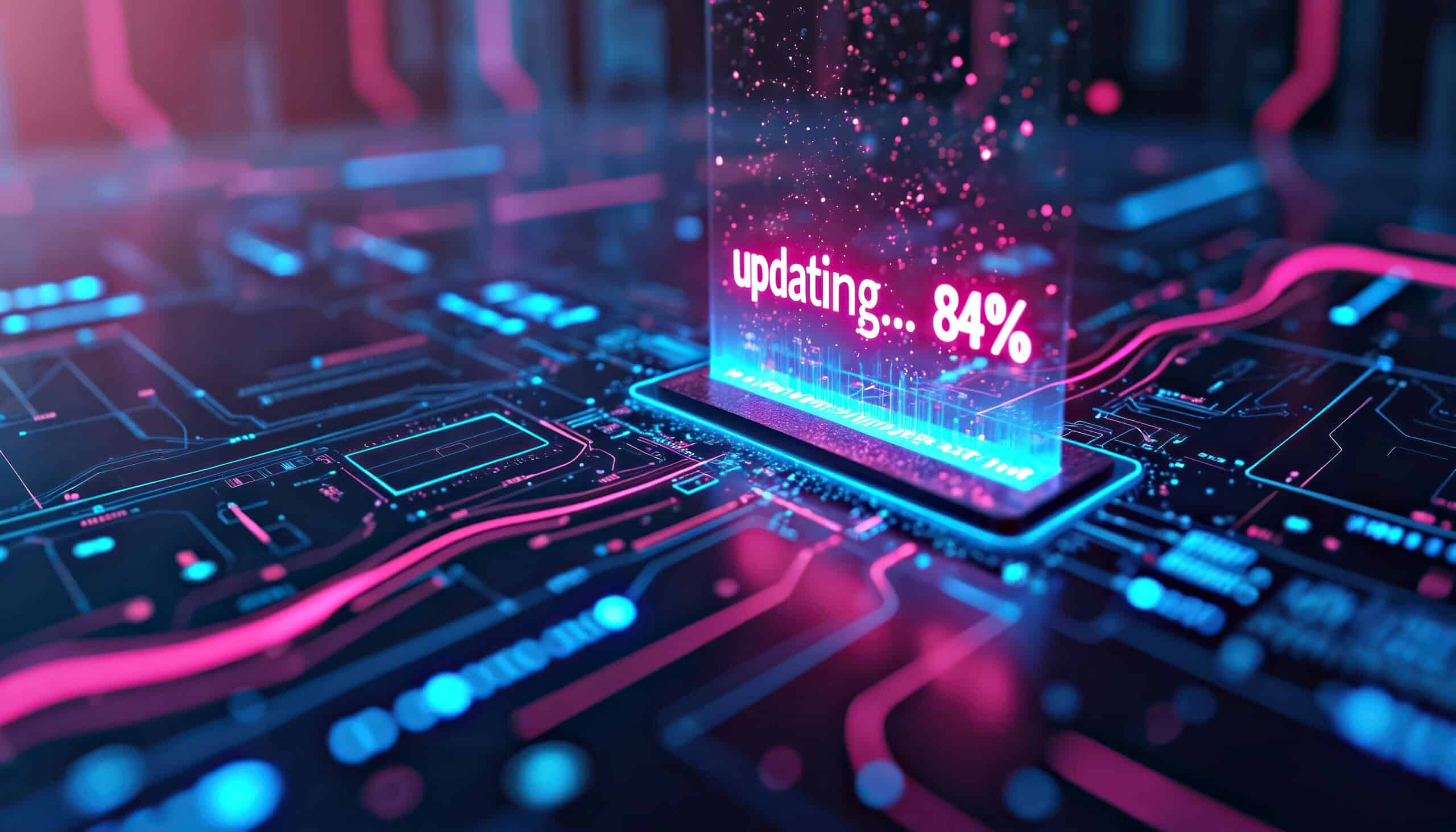 Futuristic digital interface with updating progress display, technology concept