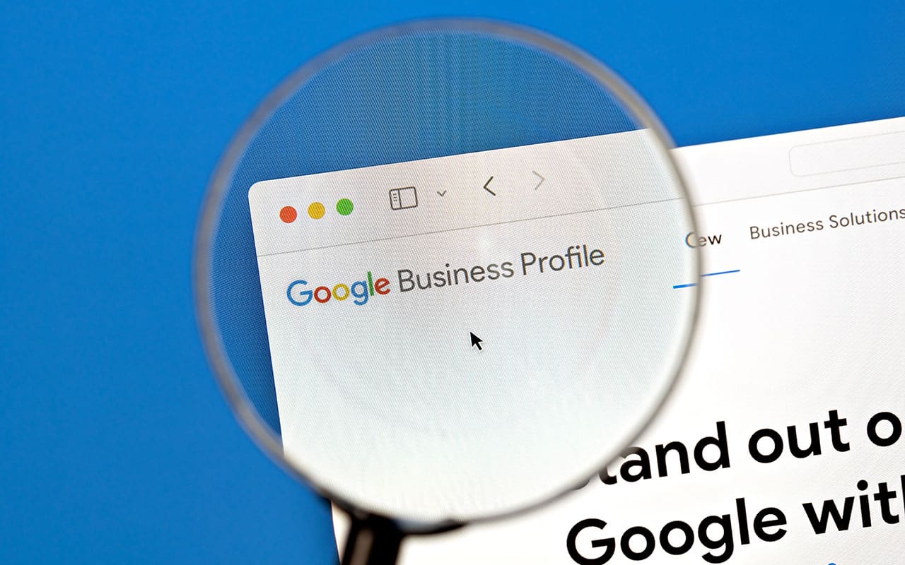 Google Business Profile page under magnifying glass