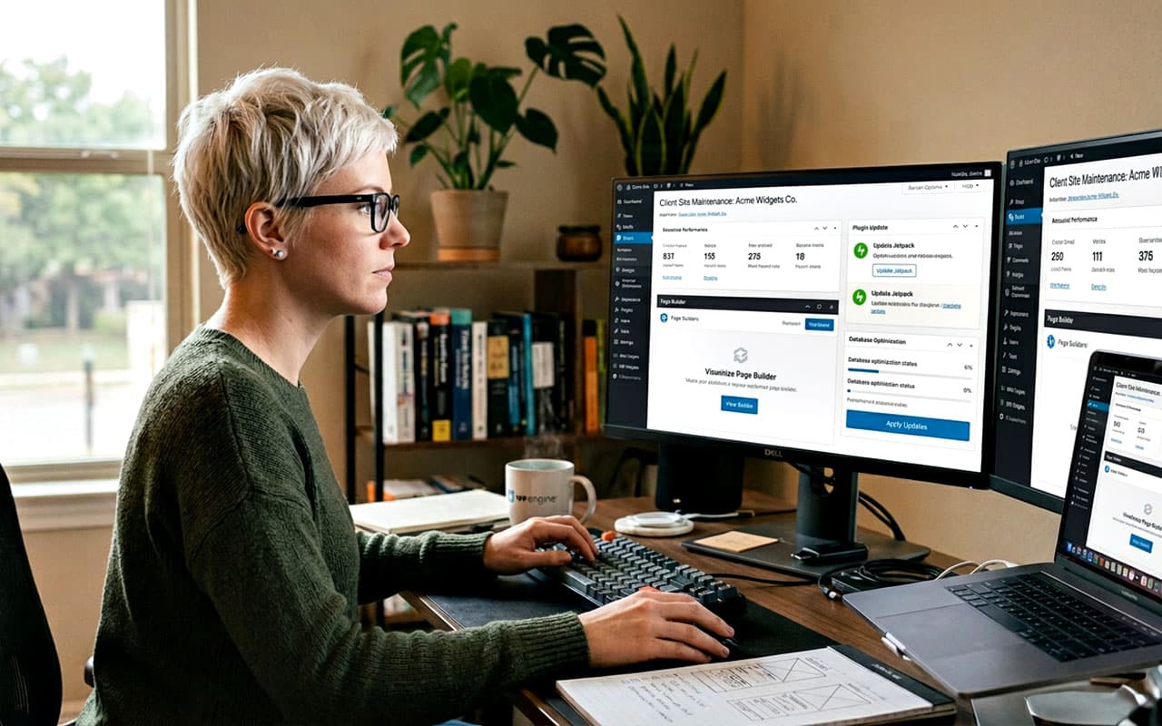 Professional woman working on WordPress website at home office