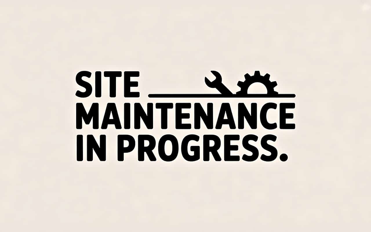 Site maintenance notice with wrench and gear icons